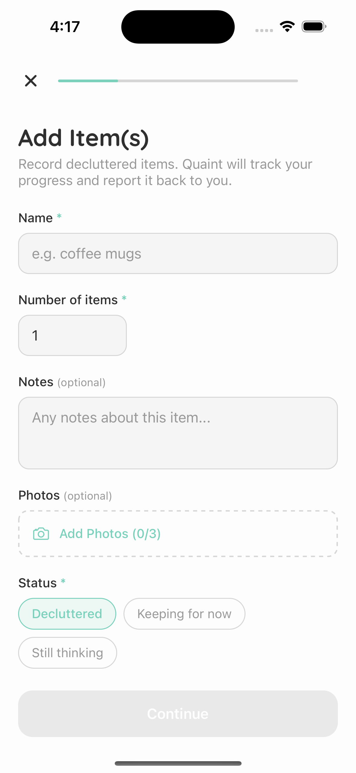 Declutter — add items